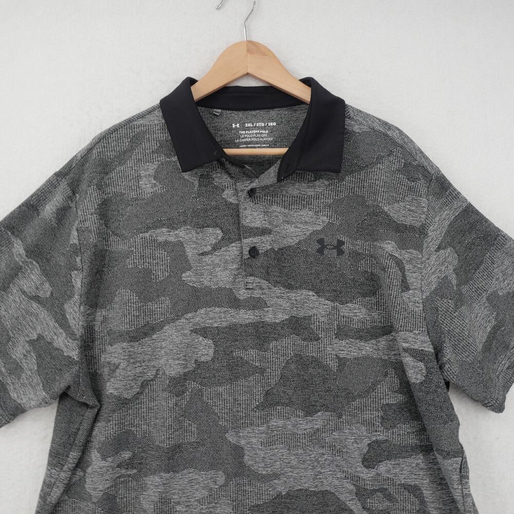 Under Armour Men's 2Xl UA Playoff Camo Jacquard Polo Shirt Black Gray - Picture 6 of 10